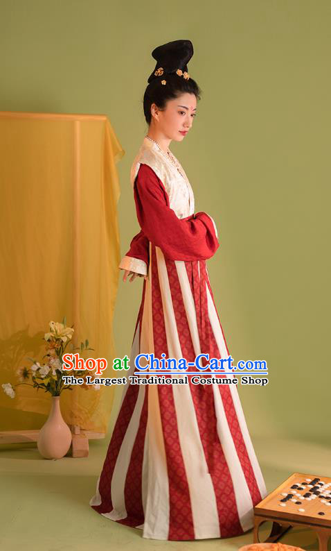 China Tang Dynasty Princess Gao Chang Costumes Ancient Palace Lady Clothing Traditional Hanfu White Beizi Red Blouse and Skirt Set