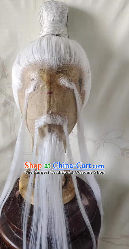 Wig Front Hand Hook Lace Pure White Beard Eyebrows Old Suit Bundle Hair Bun
