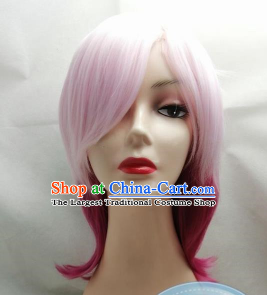 Rose Red Gradient COS Wig Short Hair Girls Overall Hair Cover