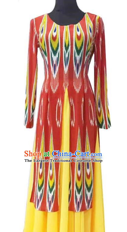 Red Chinese Xinjiang Dance Adelais long-sleeved vest Maxilep stage performance practice long vest