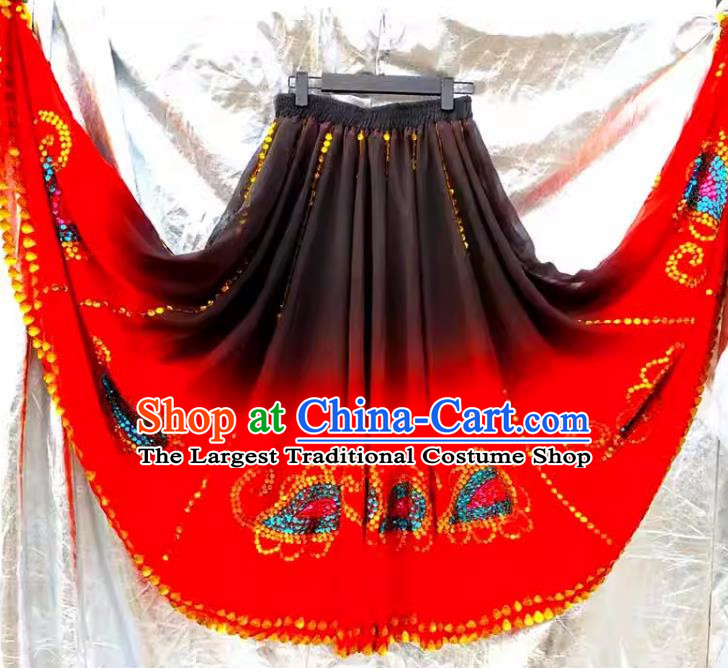 Gradient black and red Chinese Xinjiang dance Uyghur Maisilaip stage square dance ethnic characteristics pure handmade sequined skirt with large swing