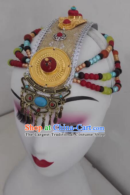 Top Wedding Headpiece Handmade Tibetan Hair Jewelry China Zang Nationality Folk Dance Headwear