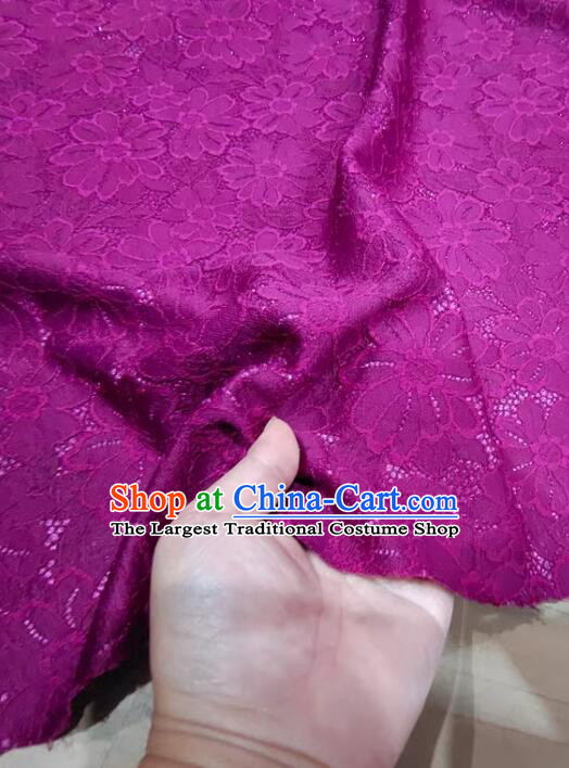 Top Cheongsam Fuchsia Lace Fabric Hollowed Out Daisy Pattern Lace Material Costume Composite Cloth