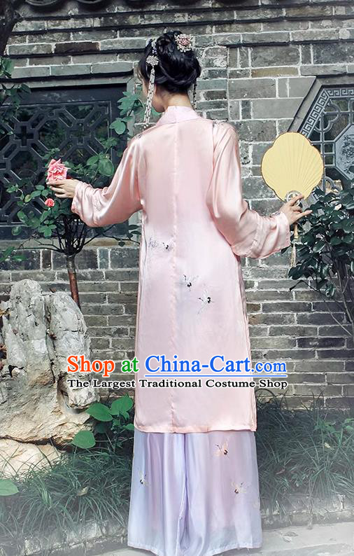 China Song Dynasty Woman Costumes Ancient Young Mistress Clothing Traditional Hanfu Summer Pink Beizi and Skirt Complete Set