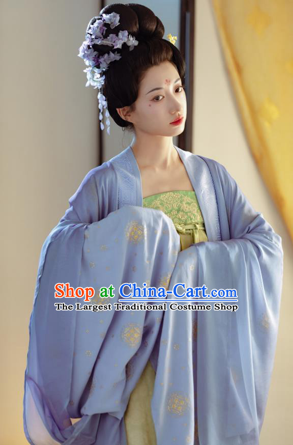 China Traditional Hanfu Blue Cape and Green Hezi Dress Ancient Court Woman Clothing Late Tang Dynasty Royal Empress Costumes