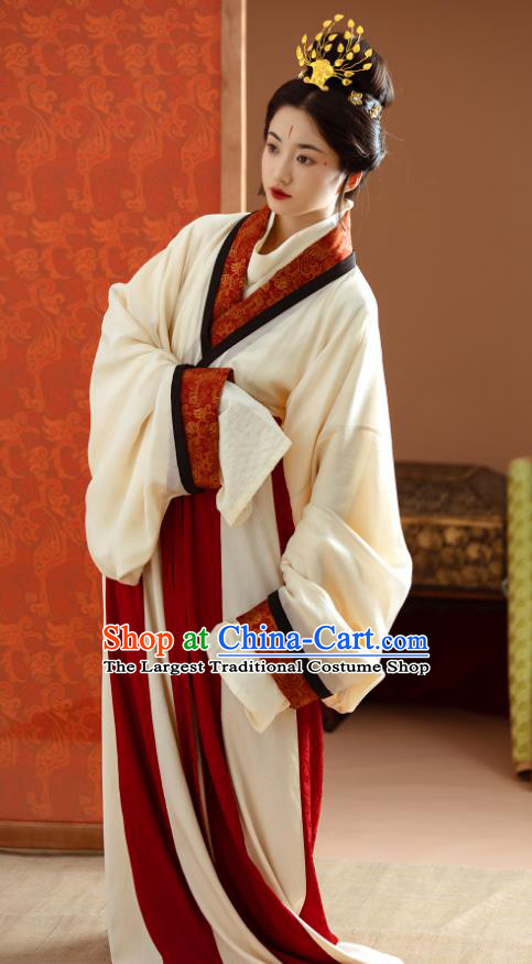 China Eastern Han Dynasty Beauty Costumes Traditional Hanfu White Dress Ancient Court Princess Clothing
