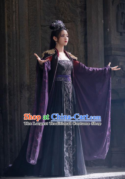 Romance Drama The Journey of Chong Zi Purple Dress China Ancient Fairy Queen Costumes Traditional Hanfu