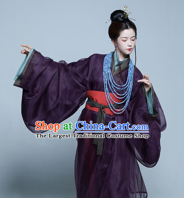 China Ancient Palace Empress Costumes Traditional Hanfu Purple Dresses Eastern Han Dynasty Noble Woman Clothing