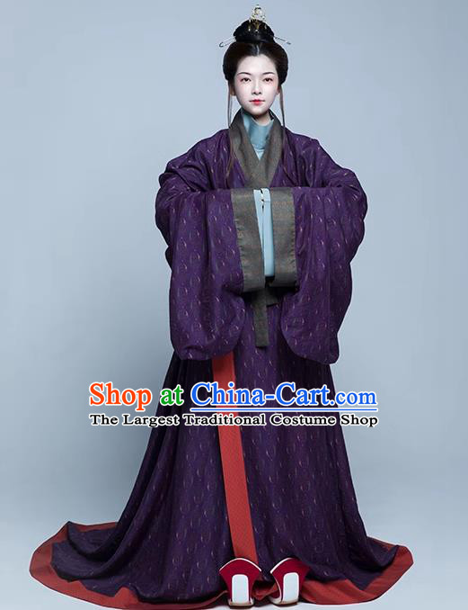 China Ancient Palace Empress Costumes Traditional Hanfu Purple Dresses Eastern Han Dynasty Noble Woman Clothing