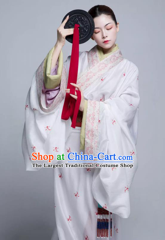 China Warring States Period Noble Woman Clothing Ancient Palace Empress Costumes Traditional Hanfu White Dresses