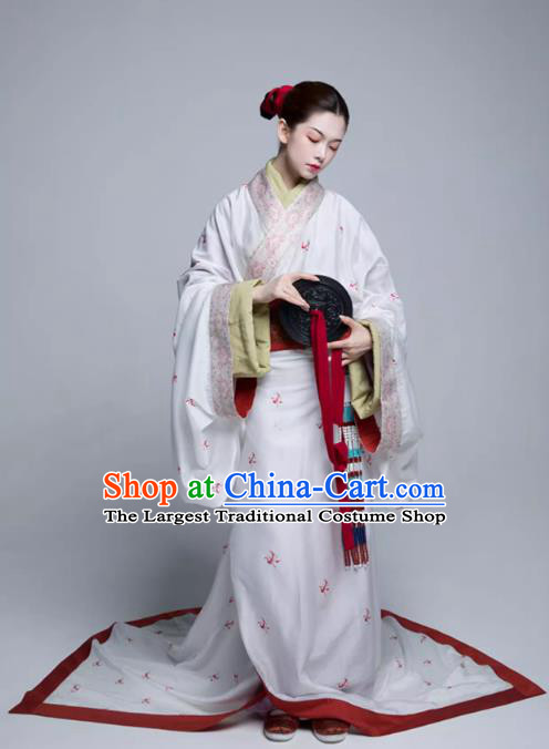 China Warring States Period Noble Woman Clothing Ancient Palace Empress Costumes Traditional Hanfu White Dresses