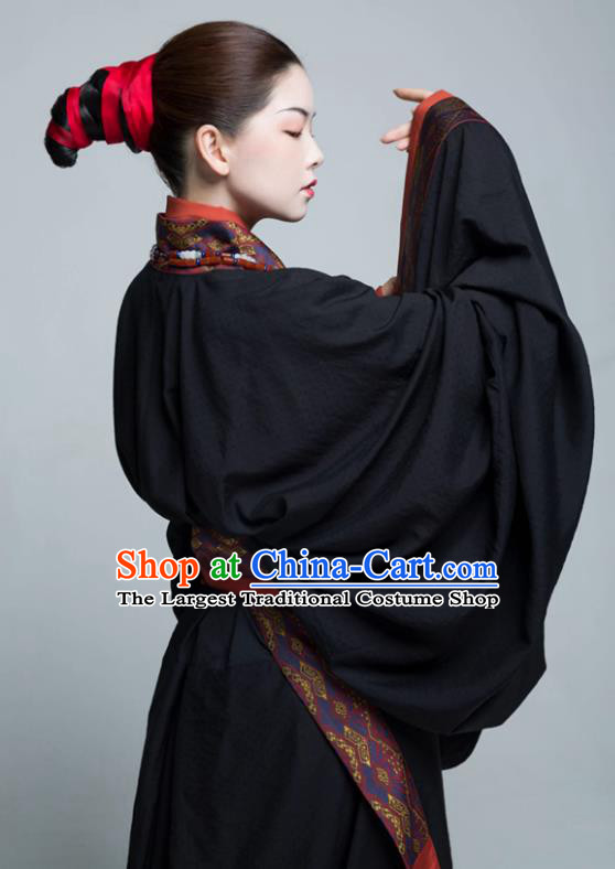 China Warring States Period Noble Woman Clothing Ancient Imperial Consort Replica Costumes Traditional Hanfu Black Dresses