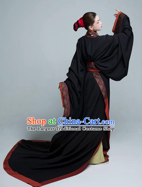 China Warring States Period Noble Woman Clothing Ancient Imperial Consort Replica Costumes Traditional Hanfu Black Dresses