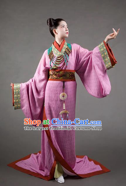 China Traditional Hanfu Pink Dresses Warring States Period Noble Woman Clothing Ancient Imperial Consort Replica Costumes