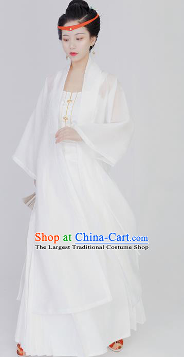 China Ming Dynasty Noble Woman Clothing Ancient Young Mistress Replica Costumes Traditional Hanfu White Dresses