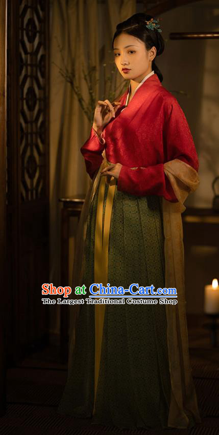 China Ancient Court Woman Replica Costumes Traditional Hanfu Mulberry Silk Dresses Song Dynasty Young Lady Clothing