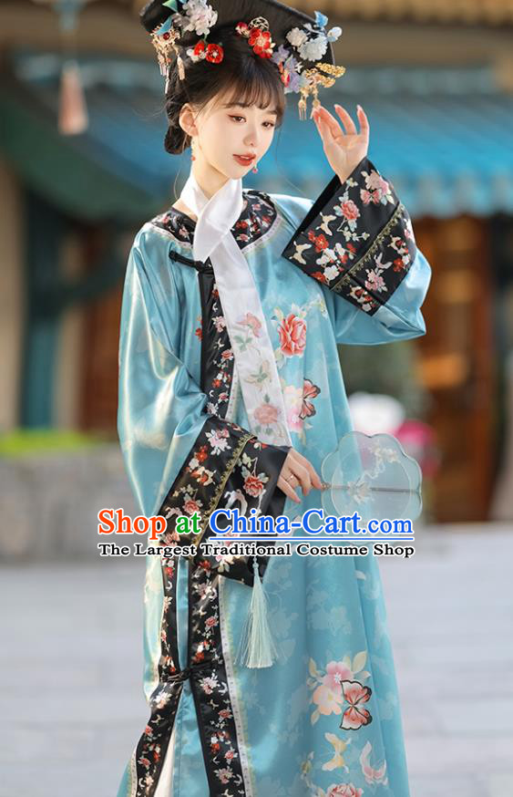 Chinese Qing Dynasty Princess Clothing Ancient Palace Lady Blue Dress