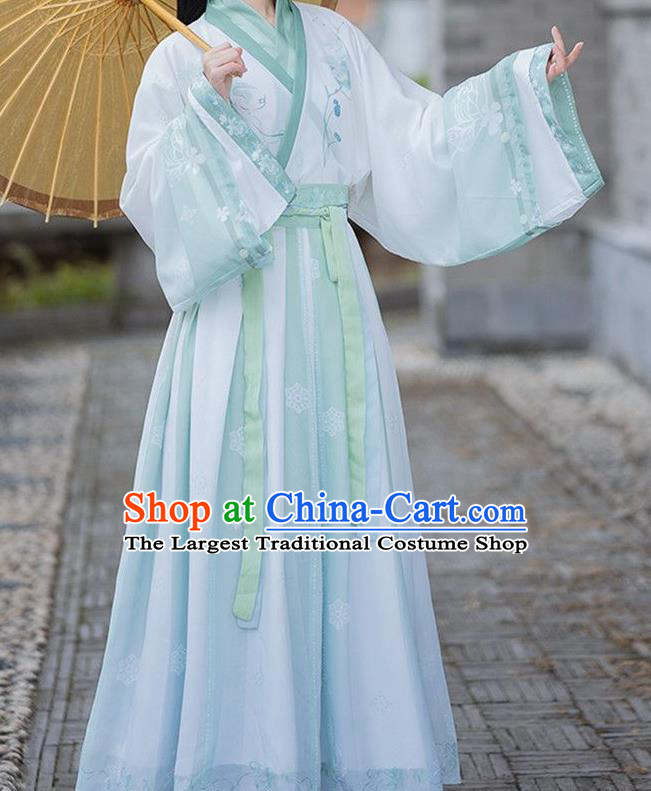 Chinese Jin Dynasty Young Lady Costumes Light Green Hanfu Dress Ancient Fairy Princess Clothing