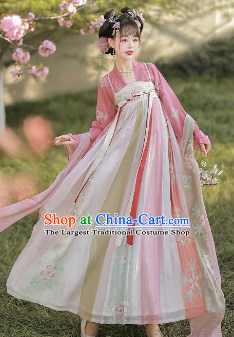Chinese Ancient Princess Clothing Tang Dynasty Woman Costumes Pink Hanfu Hezi Dress