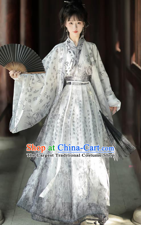Chinese Ink Calligraphy Hanfu Dress Ancient Swordsman Clothing Wuxia Warrior Costumes