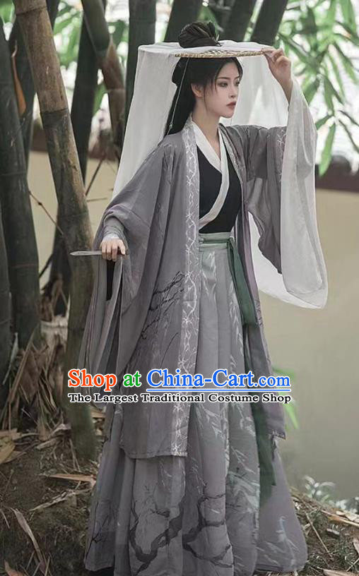 Chinese Jin Dynasty Young Hero Clothing Traditional Grey Hanfu Dress Ancient Swordsman Costumes