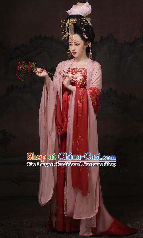 Chinese Ancient Palace Beauty Red Dress Clothing Traditional Hanfu Costumes Tang Dynasty Empress Garments