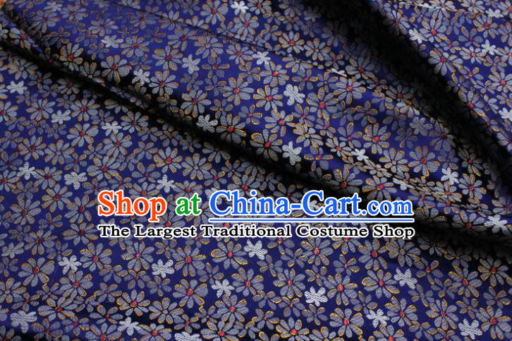 Chinese Qipao Fabric Asian Cloth Traditional Daisy Pattern Design Deep Blue Silk Fabric