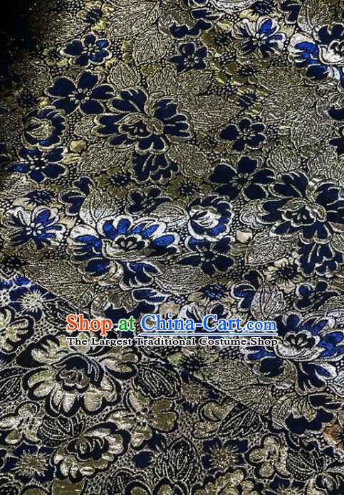 Chinese Traditional Peony Pattern Design Royal Blue Silk Fabric Qipao Fabric Asian Jacquard Cloth
