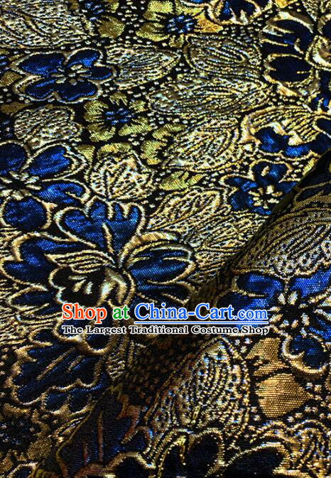 Chinese Traditional Peony Pattern Design Royal Blue Silk Fabric Qipao Fabric Asian Jacquard Cloth