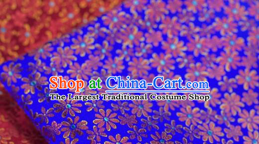 Asian Jacquard Cloth Chinese Traditional Daisy Pattern Design Royal Blue Silk Fabric Qipao Fabric