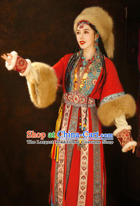 Chinese Ancient Princess  Red Dress Western Regions Ethnic Young Lady Clothing Tang Dynasty Garment Costumes Complete Set