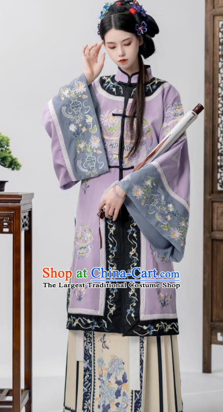 Chinese Ancient Noble Lady Dresses Embroidered Clothing Qing Dynasty Young Woman Garment Costumes