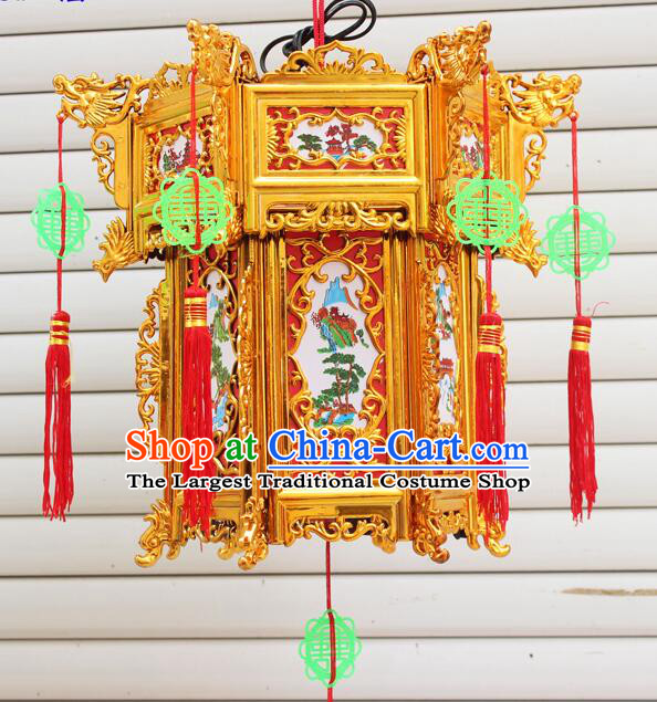 Chinese Traditional Palace Lantern Gold Lamp Handmade Plastic Lantern