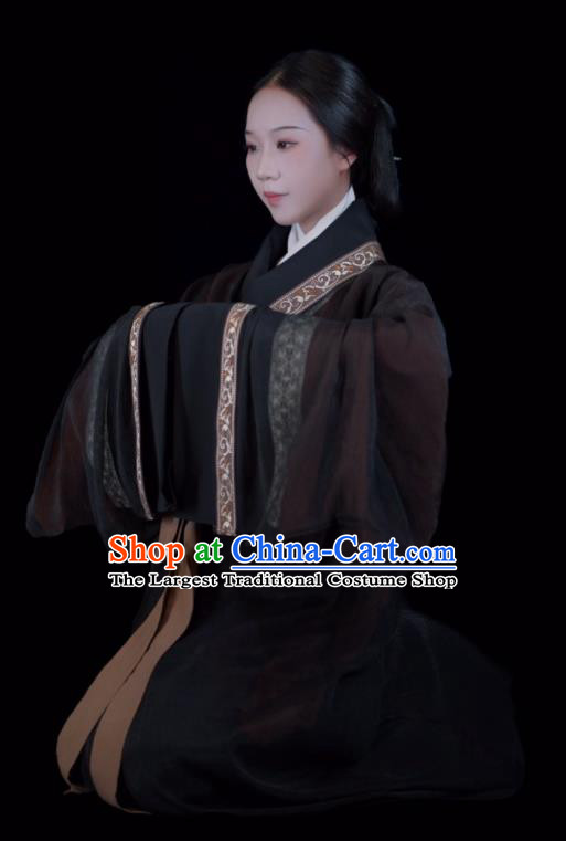 Chinese Ancient Princess Garment Costumes Traditional Hanfu Curving Front Robe Han Dynasty Palace Lady Clothing