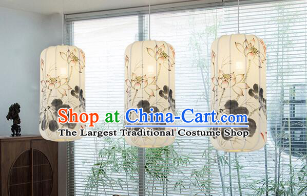 Chinese Classical Ceiling Lamp Palace Lantern Hand Painting Lotus Fish Lantern