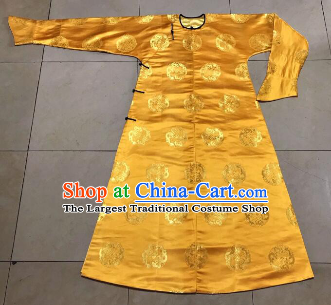 Chinese Qing Dynasty Emperor Gold Robe Ancient Imperial Emperor Monarch Costumes Informal Clothing