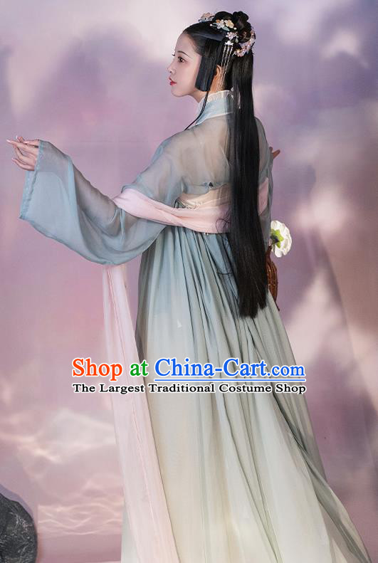 Chinese Tang Dynasty Princess Green Hanfu Dress Traditional Garment Costumes Ancient Flower Fairy Clothing