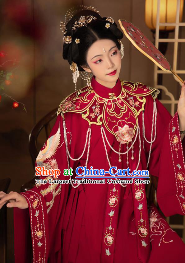 Chinese Ming Dynasty Bride Costumes Ancient Young Woman Red Dresses Traditional Wedding Hanfu Garments
