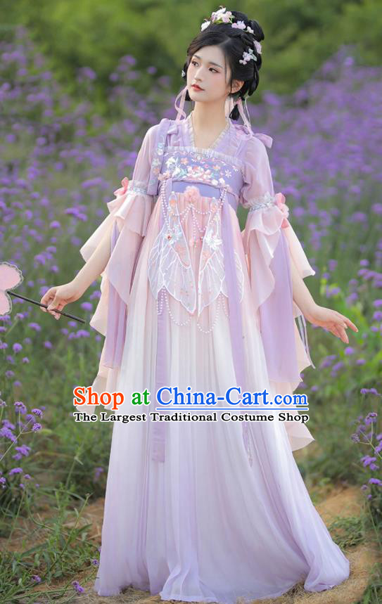 Chinese Ancient Butterfly Fairy Purple Dress Traditional Hanfu Costumes Tang Dynasty Young Lady Clothing