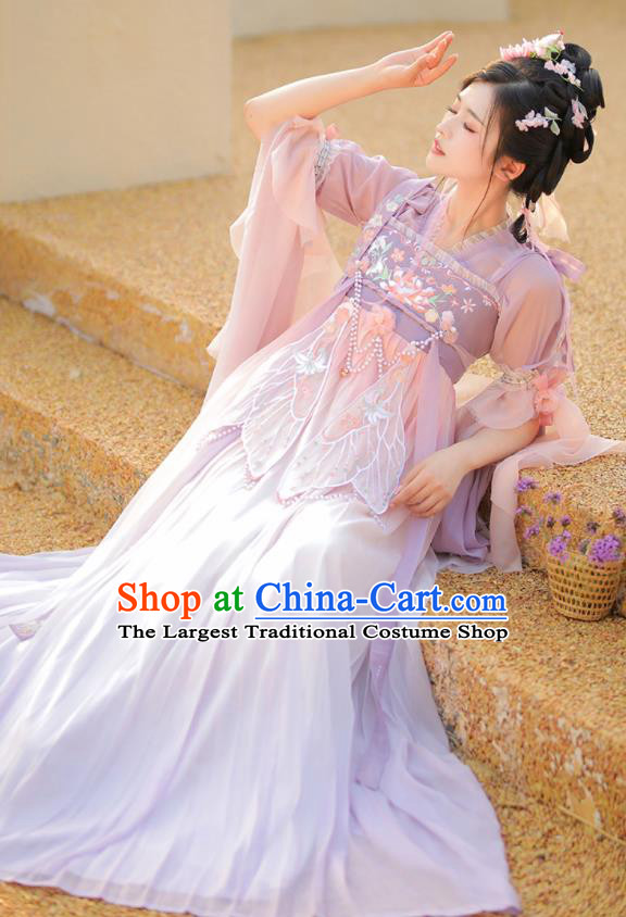Chinese Ancient Butterfly Fairy Purple Dress Traditional Hanfu Costumes Tang Dynasty Young Lady Clothing