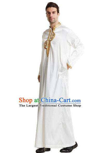 Indian Traditional Garment India Male Embroidered White Robe Oriental Dance Stage Performance Clothing