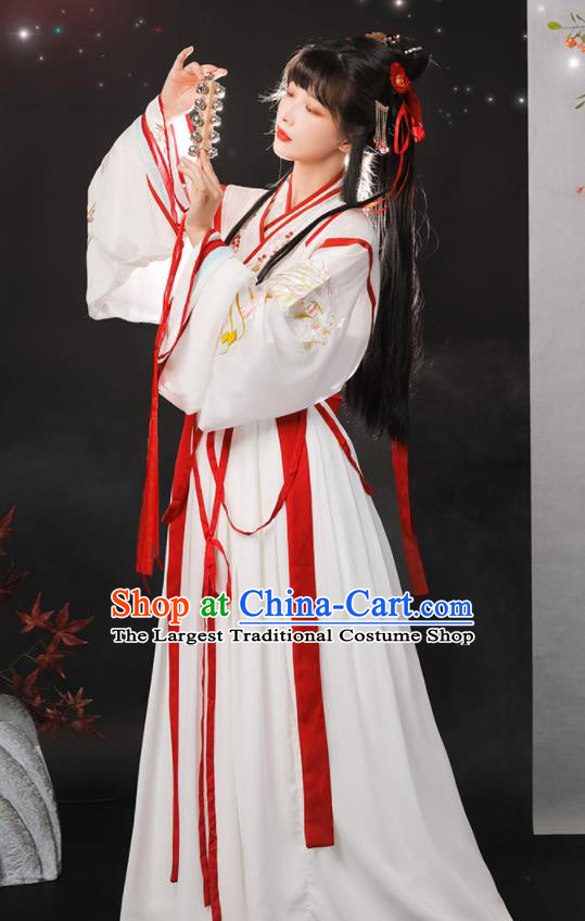 Chinese Ancient Fairy White Dresses Traditional Hanfu Garments Jin Dynasty Young Lady Clothing