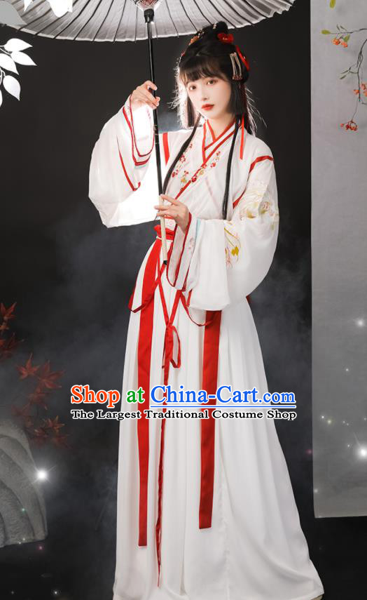 Chinese Ancient Fairy White Dresses Traditional Hanfu Garments Jin Dynasty Young Lady Clothing