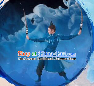 Chinese Swordswoman Dance Costume Classical Dance Clothing  Spring Festival Gala Blue Dress