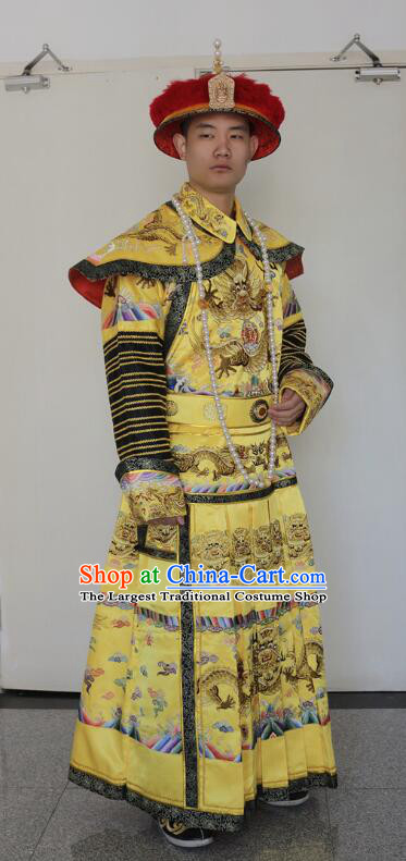 Chinese Ancient Emperor Clothing Qing Dynasty Embroidered Dragon Robe Monarch Garment Costumes