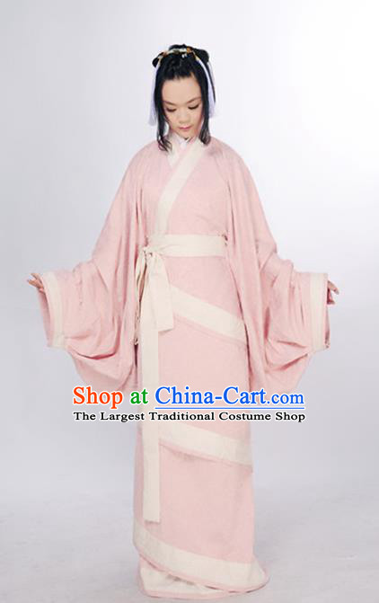 Chinese Han Dynasty Palace Beauty Clothing Ancient Han Fu Pink Curving Front Robe Classical Dance Costume