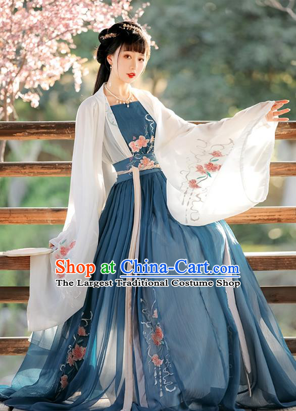 Chinese Traditional Ruqun Blue Dress Tang Dynasty Princess Clothing Ancient Young Lady Costumes
