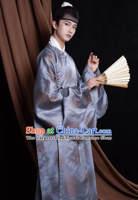Chinese Ming Dynasty Daily Round Necked Gown Ancient Scholar Clothing for men