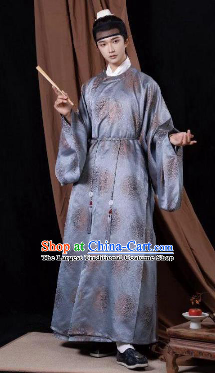 Chinese Ming Dynasty Daily Round Necked Gown Ancient Scholar Clothing for men