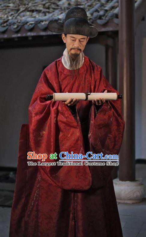 Chinese Ancient Official Clothing Traditional Red Wide Sleeve Gown Ming Dynasty Garment Costume for Men